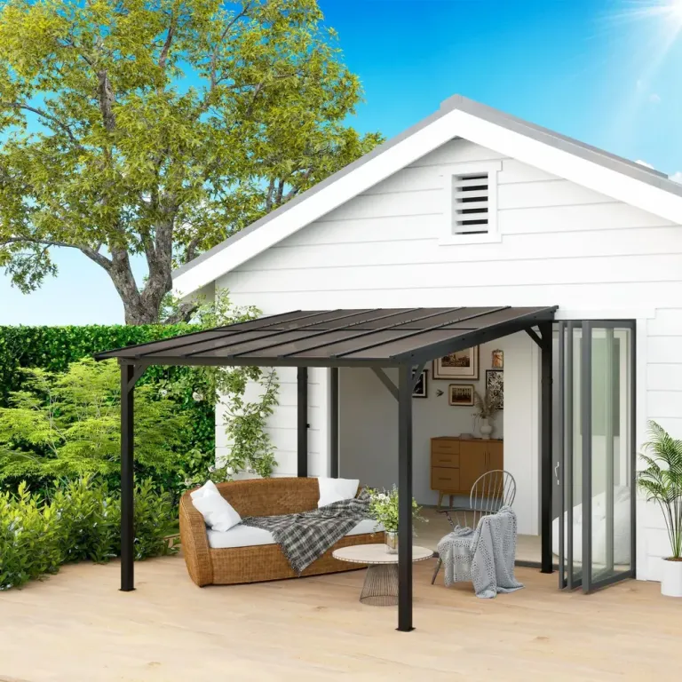 Pergola Paviljong med Väggfäste Mörkgrå av Metall 3 x 3 m
