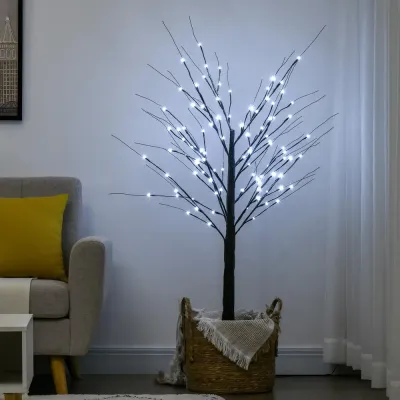 Konstgjord Björk med 96 Varmvita Mikro-LED Brun 150 cm