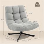 Fåtölj Roterbar Bred Ljusgrå Chenille och Stål för Vardagsrum Loungestol med Mjuk Sits och Vattenavvisande Tyg Modern Design Bekväm