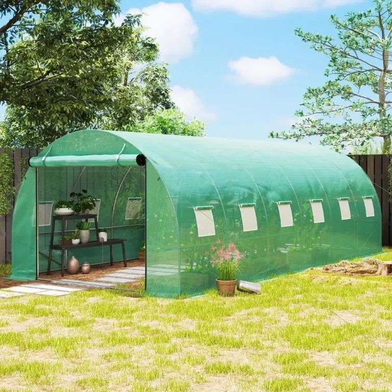 Växthus Filmtunnel 12 Fönster Grön av PE 6 x 3 x 2 m