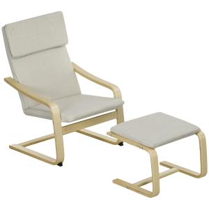Fåtöljset Relaxstol Krämvit av Linne och Eukalyptus för Vardagsrum Set med 2 Fåtöljer med Pall och Nackstöd 66,5 x 80 x 99 cm