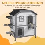 Katthus Utekatthus Vit av Trä för Katter upp till 4,5 kg 2-Vånings Smådjurshus med Trappor och Asfalttak 78 x 55,5 x 91 cm