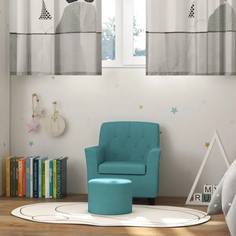 Barnfåtölj Barnsoffa Blå av Eukalyptusträ och Linnelook