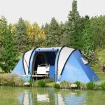 Campingtält Familjetält för 4-5 Personer Grön av Polyester för Camping och Resor Vattenavvisande Tält med 3 Rum 3000 mm