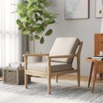 Fåtölj Relaxstol Beige av Linnelook och Trä för Vardagsrum Vadderad Stol med Avtagbara Kuddar 52,5 x 69 x 77 cm