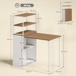 Skrivbord med Hylla Praktisk Natur Trä för Studier och Arbete Hopfällbar Design med 4 Hyllplan Platsbesparande 105x60x127 cm