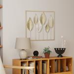 Väggdekoration Löv Guld Metall för Vardagsrum och Sovrum Väggkonst i Modern Stil Elegant Inredning med Naturmotiv