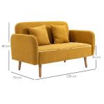 2-Sitsig Soffa med Fotstöd, Bekväm Loveseat i Sammet med Kuddar, Kompakt Tygsoffa i Unik Design, Natur/Gul