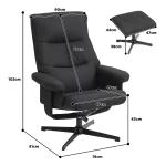 Relaxstol TV-Stol Svart av Sammetslook och Metall för Vardagsrum Vridbar Fåtölj med Pall och Liggfunktion