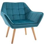 Öronlappsfåtölj i Grön Sammet, Elegant Relaxstol med Träben, Bekväm Enkelfåtölj i Skandinavisk Design, Grön, 64 x 62 x 72,5 cm
