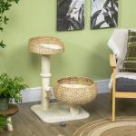 Klösträd med 2 Bäddar, Bekväm Klösmöbel med Tvättbara Dynor, Mysig Sovplats med Sisalpelare, Beige/Krämvit