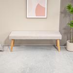 Bänk Sängbänk Kräm av Linnelook och Trä för Sovrum och Hall Stoppad Bänk med Knappsömmar 120 x 41 x 43 cm