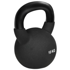 Kettlebell i Gjutjärn 10 kg, Ergonomisk Träningsvikt med Neoprenbeläggning, Skonsam mot Golv för Hemmaträning, Svart