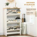Skoskåp Skoställ Vit Natur av Trä för Hall och Entré Skotippare med 3 Klaffar för 18 Par Skor Platsbesparande 72 x 26 x 112 cm