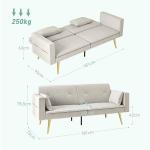 Bäddsoffa 2-Sits Soffa med Justerbart Ryggstöd Beige av Tyg för Vardagsrum och Sovrum Vadderad Soffa med Sovfunktion och Sidoficka