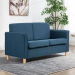 Soffa Loveseat Blå av Tyg med Linnelook och Trä för Vardagsrum 2-Sits Stoppad Soffa i Modern Stil Bekväm Sittplats