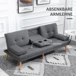 Bäddsoffa 3-Sits Soffa Mörkgrå av Tyg och Trä för Vardagsrum Scandi Design med Hopfällbart Bord och Mugghållare Lastkapacitet upp till 250 kg