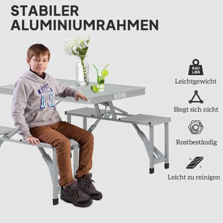 Campingbord Fällbord 4 Stolar Grå 85,5 x 135 cm
