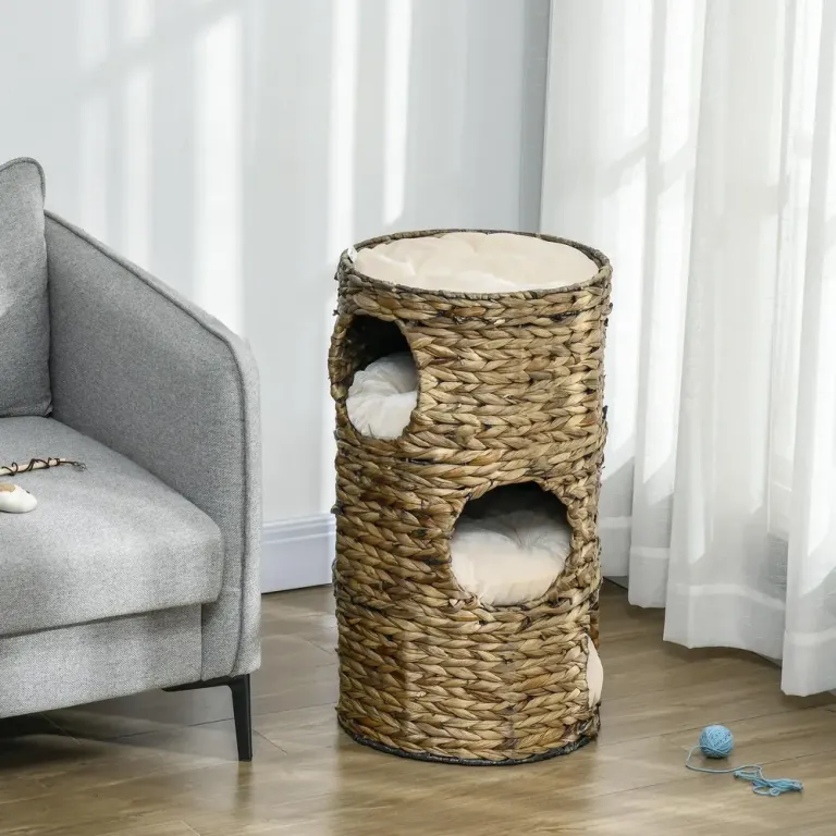 Klöstunna 73 cm med Tre Kattgrottor, Mörkbrun