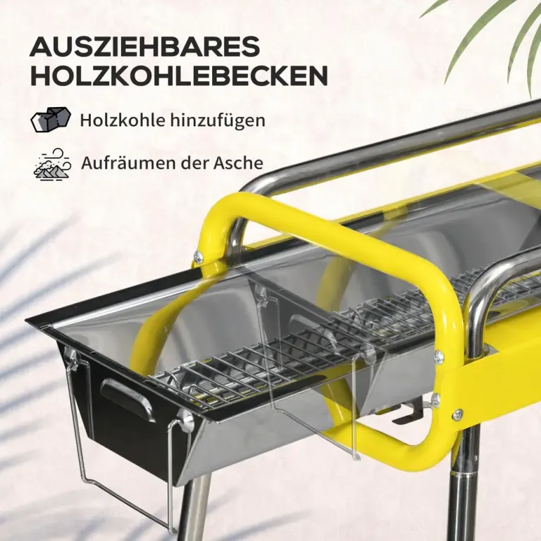 Kolgrill Bbq Grill Silver av Rostfritt Stål Fällbar 2