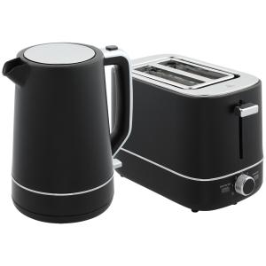 Vattenkokare Brödrost Frukostset Svart av Plast och Metall för Kök Set med 2 Skivor Brödrost och 1,7 l Kanna 2200 W