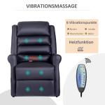 Fåtölj med Ståhjälp Massagestol Svart av Konstläder för Vardagsrum Relaxstol med USB Port och Värmefunktion Fjärrkontroll Liggfunktion