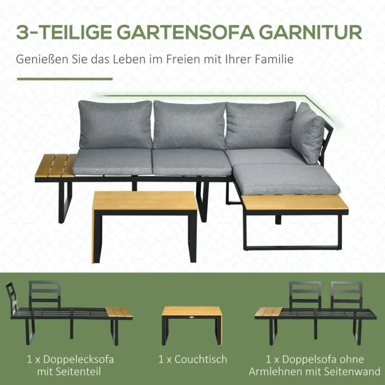 Loungegrupp i Aluminium 3 Personer Utemöbel med Soffa