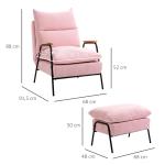 Öronlappsfåtölj med Pall, Bekväm Relaxstol med Fällbart Ryggstöd, Elegant Vilostol i Rosa Tyg, Rosa, 68 x 91,5 x 88 cm