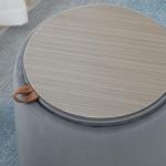 Rund Sittpuff med Förvaring, Klädd Ottoman i Sammet med Vändbart Lock, Fungerar som Sidobord, Grå, 44 x 47,5 cm