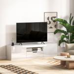 TV-Bänk TV-Skåp Lowboard med 2 Dörrar Vit av Trä för Vardagsrum TV-Skiva med Kabelhantering 160 cm
