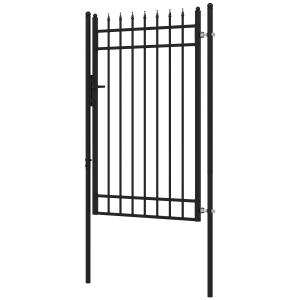 Trädgårdsport Staketdörr Svart av Galvaniserat Stål för Trädgård med Lås och Dörrhandtag Robust och Elegant Design 107 x 204 cm