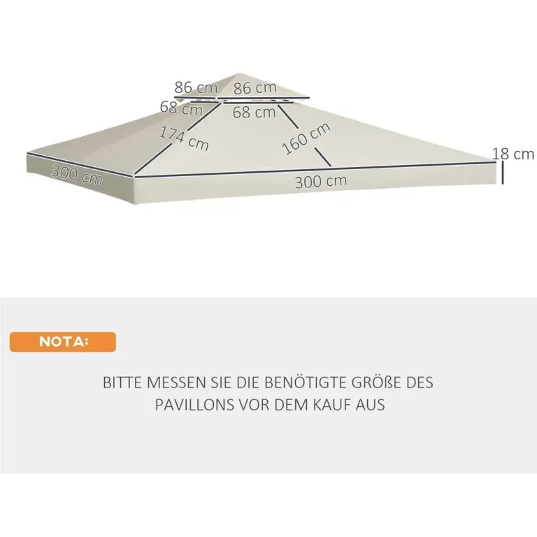 Ersättningstak för Paviljong Krämvit Polyester 3 x 3 m
