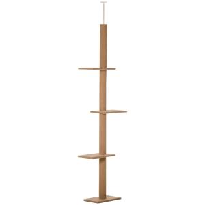 Klösträd Golv-till-Tak, Justerbar Klösmöbel med Sisalpelare, Aktivitetscenter för Katter som Sparar Plats, Ljusbrun, 43 x 27 x 228-260 cm