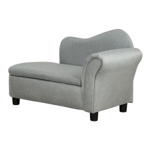 Barnsoffa Schäslong Ljusgrå av Tyg och Massivt Trä för Barn 1,5-3 År med Förvaringsutrymme Bekväm Sittplats 80 x 40 x 49 cm