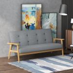 3-sits Stoppad Soffa, Gummiträ, Grå, 154,5 x 69,5 x 73 cm