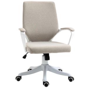 Ergonomisk Kontorsstol i Beige Tyg, Bekväm Skrivbordsstol med Svankstöd, Justerbar Arbetsstol för Hemmakontor, Beige, 120 kg