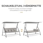 Lyxig Hammock med Liggfunktion, 3-Sitsig Trädgårdsgunga med Justerbart Tak, Bekväm Hängsoffa i Polyester för Uteplats, Brun, 215 x 120 x 165 cm