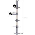 Kattträd Golv-till-Tak, Höjdjusterbart, Robust Kattklätterträd med Sisalpelare, Grå, 40 x 34 x 230–260 cm