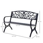 Trädgårdsbänk Parkbänk Svart Metall för Trädgård Terrass och Balkong 2-Sits Väderbeständig och Robust 127 X 60 X 85 Cm