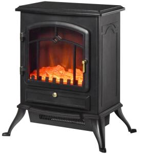 Elektrisk Kamin med Realistisk Flameffekt Fristående Eldstad med Överhettningsskydd 2 Värmelägen Svart 45 X 28 X 54 Cm 1000/2000 W