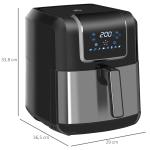 Varmluftsfritös med 8 Program, Stor Airfryer för Hälsosam Matlagning, LED-Display och Non-Stick Korg, Svart, 36,5 x 29 x 33,8 cm, 6,5 l