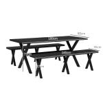 Öltältset Trädgårdsmöbler Svart av Trälook och Metall för Terrass och Balkong 3 Delar med Bord och 2 Bänkar 180 x 80 x 73 cm
