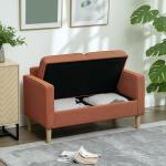 Soffa Loveseat 2-Sits Liten Soffa Rosa av Tyg med Manchesterlook och Trä för Vardagsrum Modern Stoppad Soffa med Förvaring 117 x 63 x 79 cm
