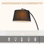 Båglampa Golvlampa Modern Båglampa Svart av Metall och Linne för Vardagsrum och Sovrum Elegant Lampa