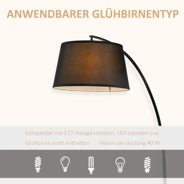 Båglampa Golvlampa Svart av Metall och Linne