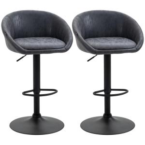 Barstolar i Konstläder 2-Pack, Snurrbara Köksstolar med Armstöd, Justerbar Höjd och Fotstöd, Grå, 57 x 50 x 84-104 cm