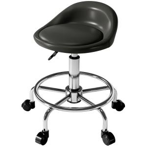 Rullande Pall Salongspall med Ryggstöd Svart av Konstläder ve Metall för Massage ve Spa Höjdjusterbar Arbetspall 59-75 cm