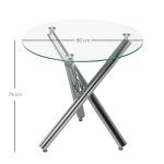 Matbord med Rund Härdad Glasskiva, Kantlös Design, för 2–4 Personer, Stålben, 80 x 80 x 74 cm