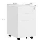 Rullcontainer Arkivskåp Vit av Stål för Kontor och Hemmakontor med Lås och 3 Lådor för A4 Förvaring 37 x 43,5 x 60 cm