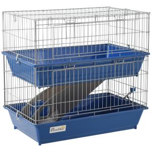 Smådjursbur Gnagarbur 2 Plan med Tillbehör Plast och Metall för Marsvin och Kaniner Blågrå 72 X 44 X 67 Cm